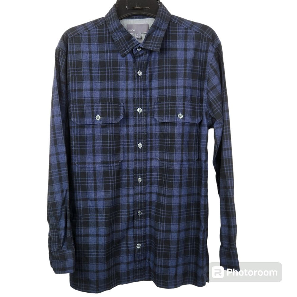 Vince Mens Long Sleeve Double Pocket Plaid Flannel Shirt Medium
